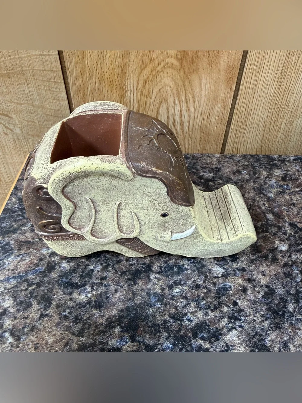 Decorative Elephant Accent Pen holder & phone in Beige and Brown
